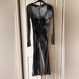 Class Roberto Cavalli Black and Gray Long Sleeve Dress